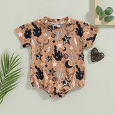 Trendy Aztec Cowboy Romper Tee - Camel Brown